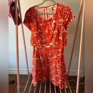 Joie Red and White Tropical Print Popover Open
Back Dress sz S